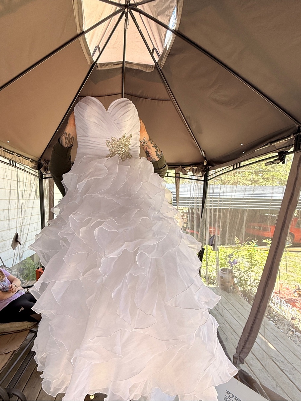 Allure Bridal Dress-White Ruffled Strapless Wedding Gown Sz 10 - Picture 6 of 12